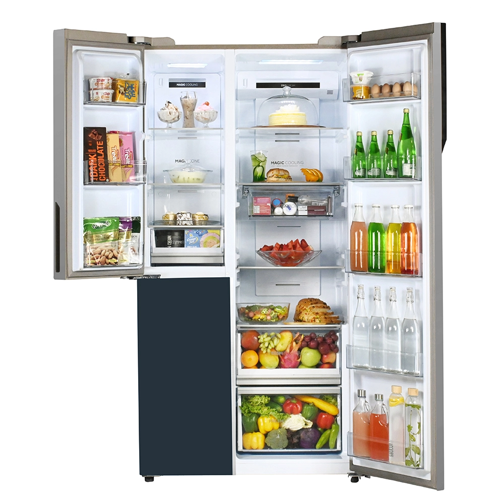 Haier Vogue Series 598L , Grey Onlyx Glass Finish 3 Door Convertible Side By Side Refrigerator HRT-683GOG